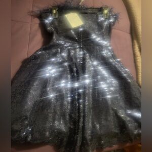 Strapless Shimmery Dress with fur across top